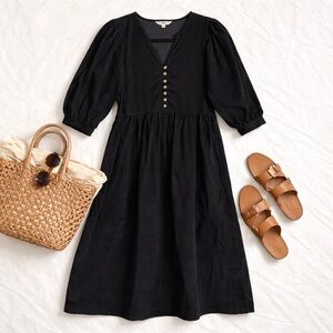 FatFace Ceil Black Check Cord Midi Dress Pockets Size US 8 English Countryside